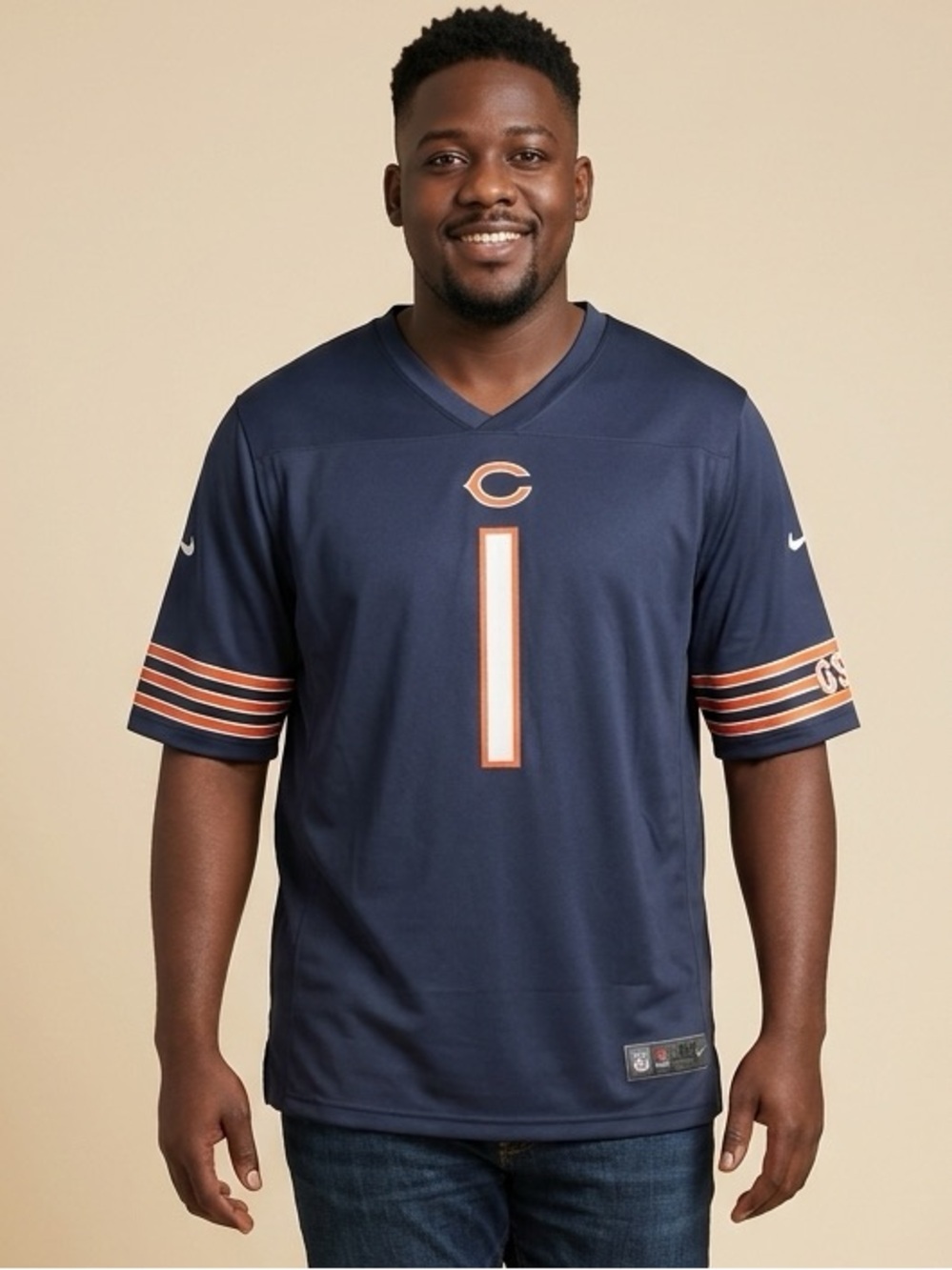 NWOT NFL Team Apparel Chicago Bears Justin Fields Navy V Neck Jersey - Size 2XL